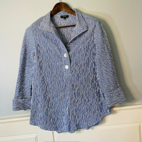 J'ENVIE/ELI Havana Pullover Blue & White Stripe Blouse Size 12 - Picture 2 of 7